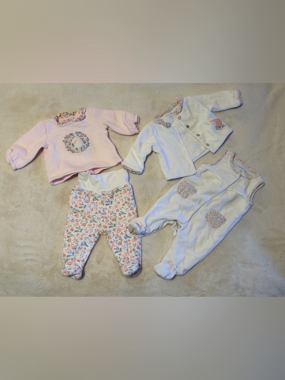Mon Premier Major Baby Girl 4-Piece Floral Velour Set 1M 53cm French Baby